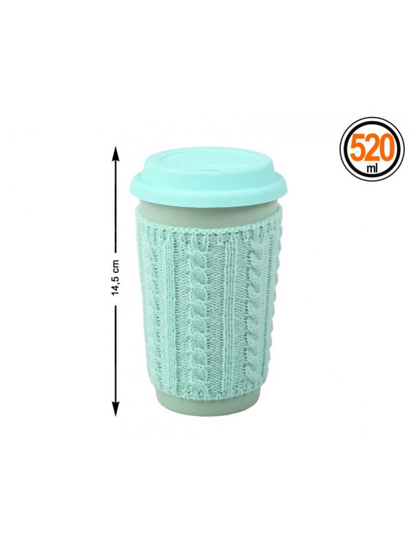 TAZA CERÁMICA VERDE CON JERSEY Y TAPA 520 ML