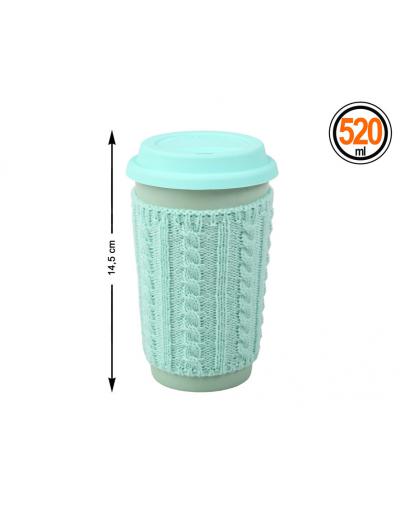 TAZA CERÁMICA VERDE CON JERSEY Y TAPA 520 ML