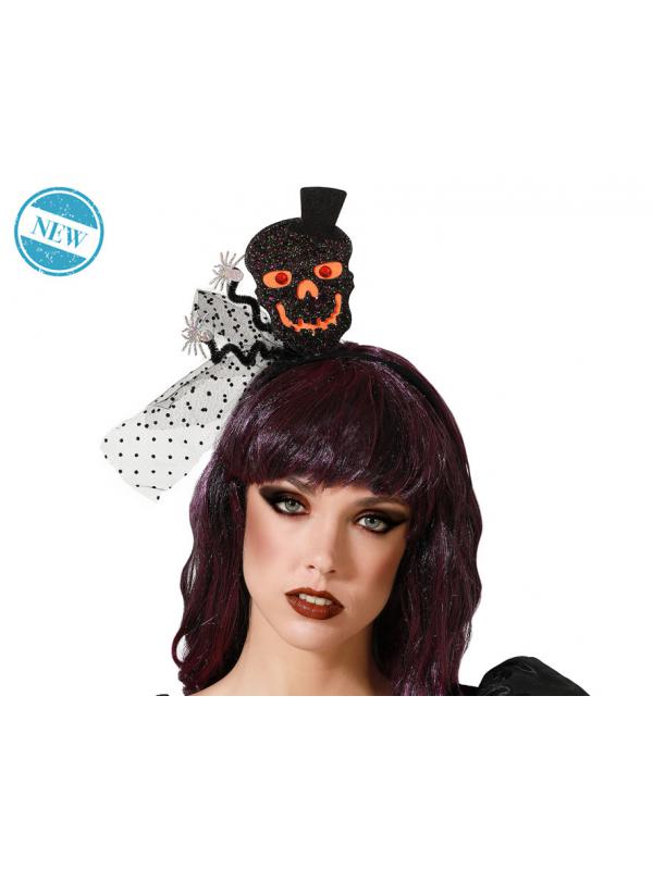 DIADEMA HALLOWEEN CALAVERA NEGRO Y NARANJA MUJER ADULTO