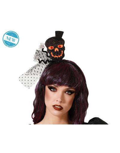 DIADEMA HALLOWEEN CALAVERA NEGRO Y NARANJA MUJER ADULTO