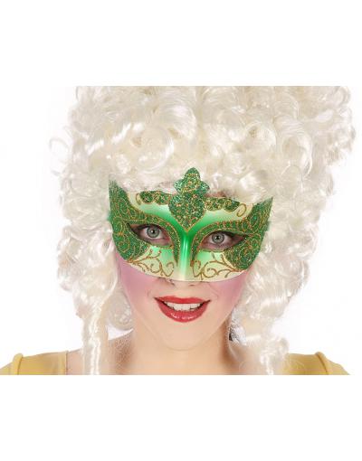 Máscara veneciana de satén de mujer grande verde