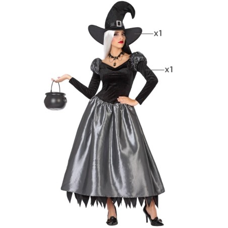 DISFRAZ BRUJA VESTIDO NEGRO Y PLATEADO PARA MUJER | disfrazdisfraz