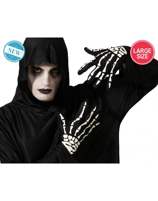 GUANTES ESQUELETOS HALLOWEEN NEGRO ADULTO TALLA GRANDE