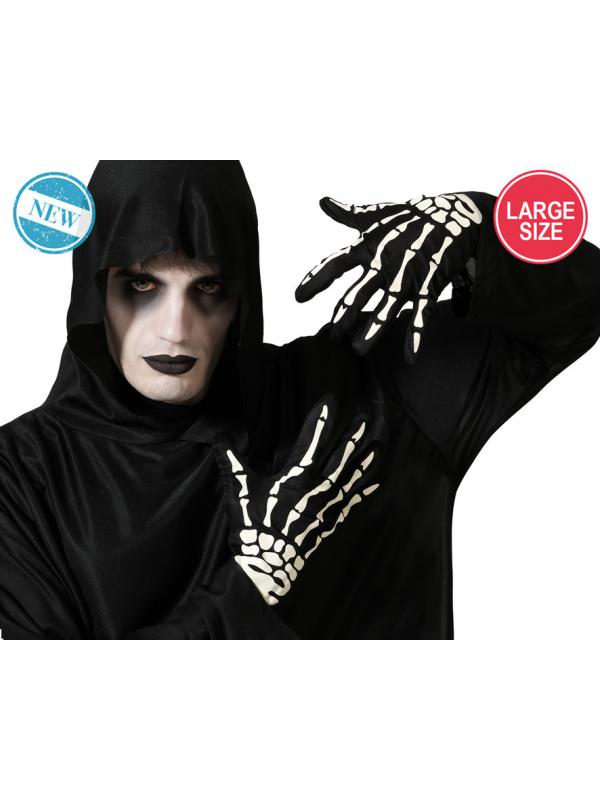 GUANTES ESQUELETOS HALLOWEEN NEGRO ADULTO TALLA GRANDE