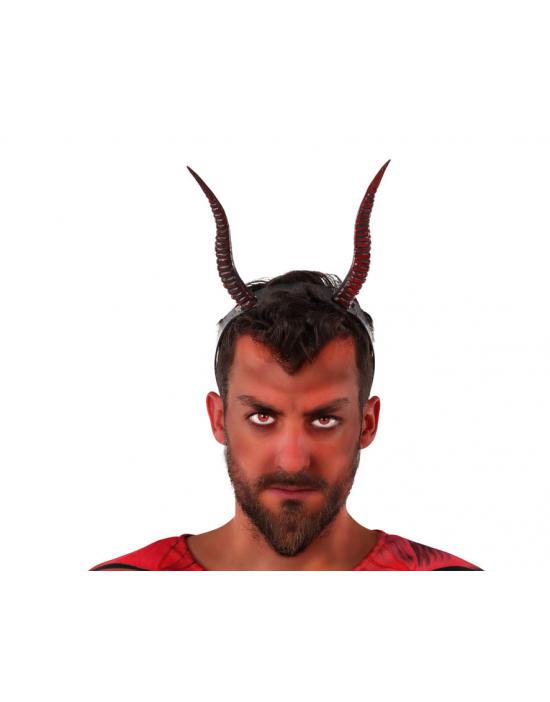 DIADEMA HALLOWEEN CUERNOS DEMONIO ROJO NEGRO HOMBRE ADULTO