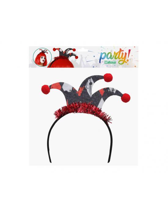 DIADEMA ARLEQUÍN CIRCO ROJO NEGRO MUJER ADULTO