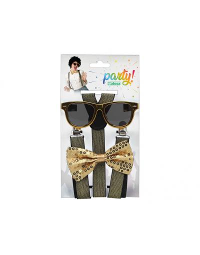 ACCESORIOS CARNAVAL TIRANTES GAFAS PAJARITA DORADO