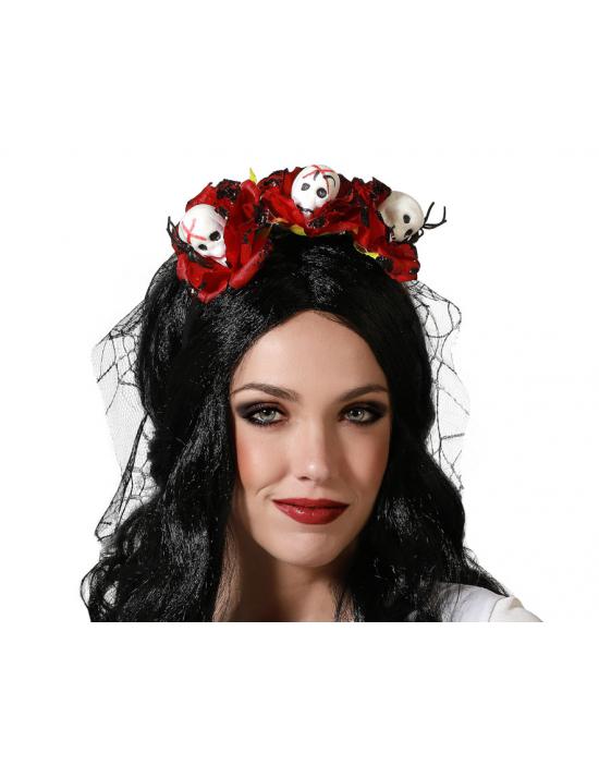 DIADEMA HALLOWEEN CATRINA ROSAS CON CALAVERAS MUJER ADULTO