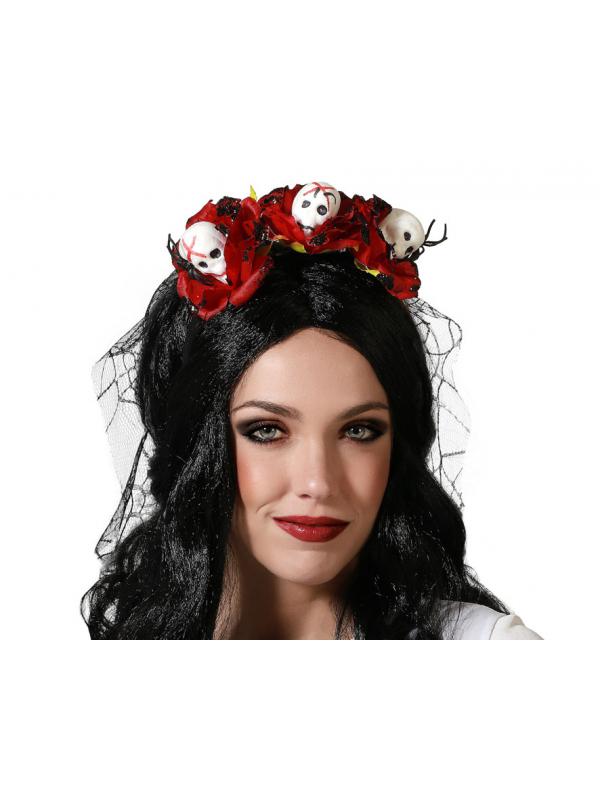 DIADEMA HALLOWEEN CATRINA ROSAS CON CALAVERAS MUJER ADULTO