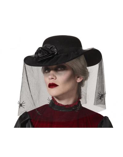 SOMBRERO VELO NEGRO HALLOWEEN MUJER ADULTO