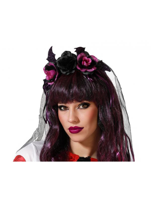 DIADEMA HALLOWEEN ROSAS PÚRPURA MUJER ADULTO