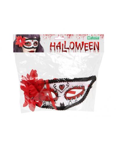 ANTIFAZ HALLOWEEN CATRINA CON ROSA ROJO BLANCO MUJER ADULTO