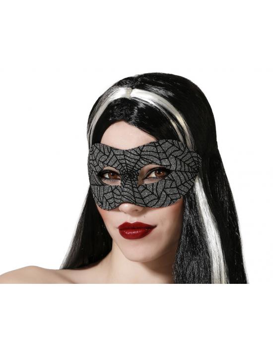 ANTIFAZ HALLOWEEN NEGRO BRILLANTE ARAÑA MUJER ADULTO