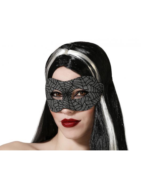 ANTIFAZ HALLOWEEN NEGRO BRILLANTE ARAÑA MUJER ADULTO