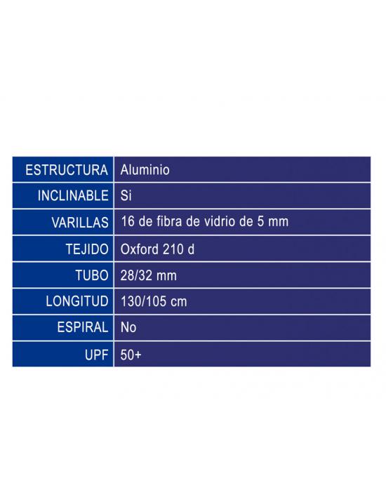 G. PARASOL MARINERO 220 CM ORIENT. ALUMINIO OXFORD UPF50+ 210D 28/32 MM