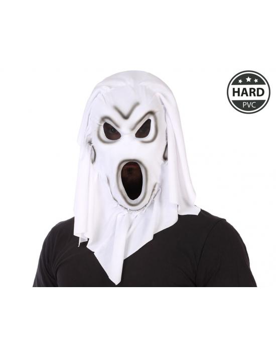 MÁSCARA HALLOWEEN CON CAPUCHA FANTASMA BLANCO PVC RÍGIDO