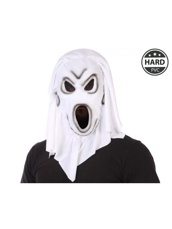 MÁSCARA HALLOWEEN CON CAPUCHA FANTASMA BLANCO PVC RÍGIDO