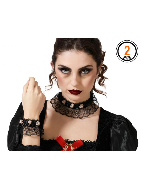 SET HALLOWEEN COLLAR PULSERA CALAVERAS MUJER ADULTO