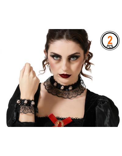 SET HALLOWEEN COLLAR PULSERA CALAVERAS MUJER ADULTO