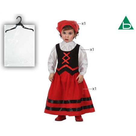 DISFRAZ PASTORA BEBÉ ROJO NEGRO PESEBRE NAVIDEÑO