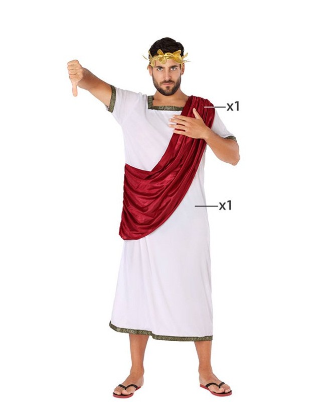DISFRAZ CIUDADANO ROMANO ADULTO - TOGA BLANCA Y ESTOLA ROJA