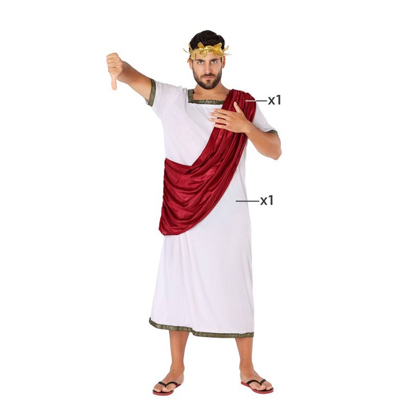 DISFRAZ CIUDADANO ROMANO ADULTO - TOGA BLANCA Y ESTOLA ROJA