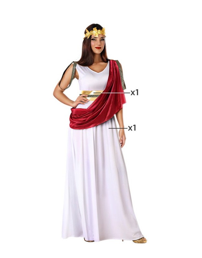 DISFRAZ CIUDADANA ROMANA ADULTA - TOGA BLANCA Y ESTOLA ROJA