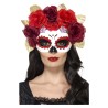 ANTIFAZ DE CATRINA CON ROSAS ROJAS Y GRANATES | disfrazdisfraz