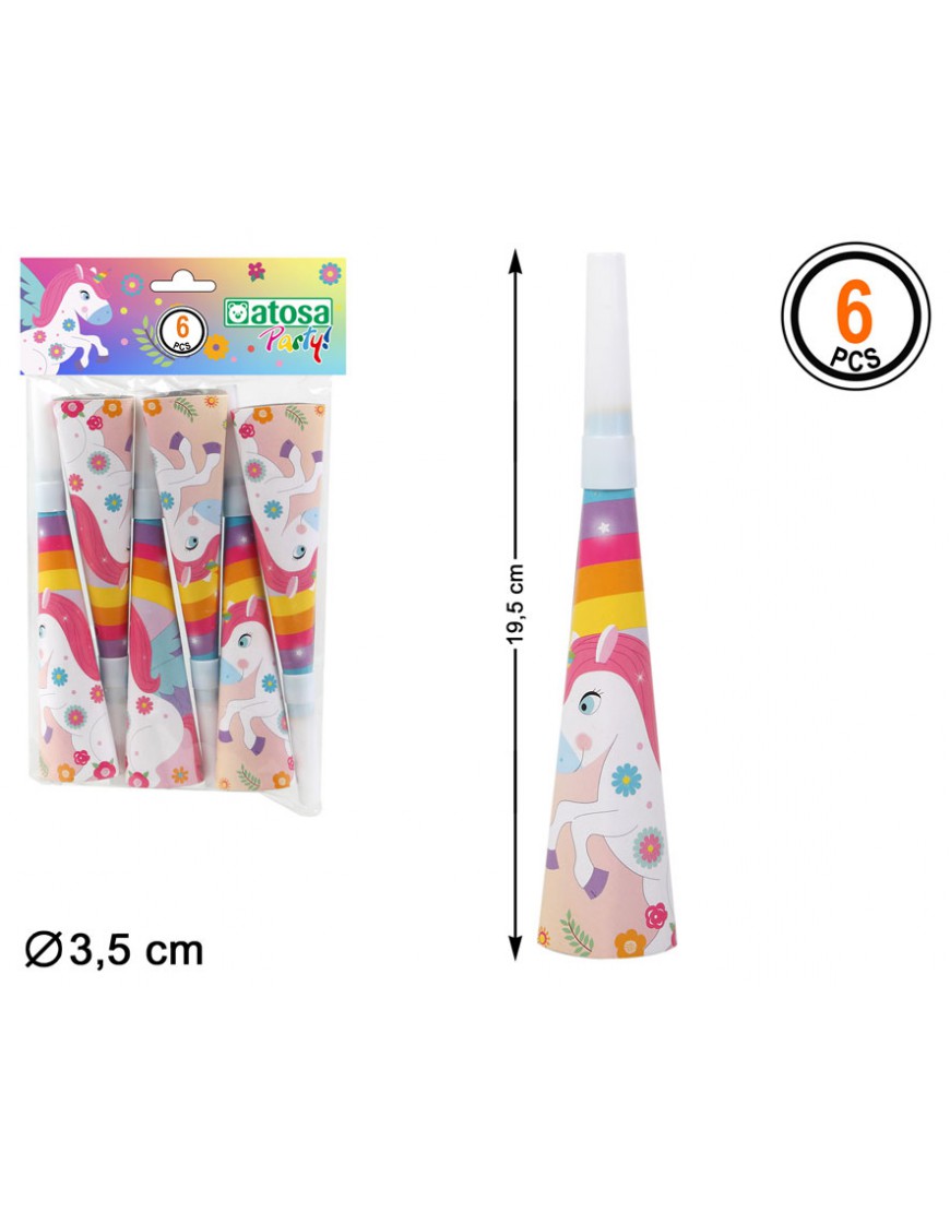 SET 6 CORNETAS DE CARTON UNICORNIO MULTICOLOR 3,5 CM DIÁMETRO