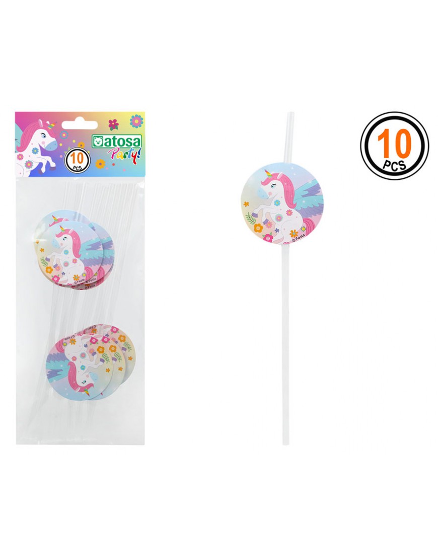 SET 10 PAJILLAS UNICORNIO MULTICOLOR 10 CM CON DECORACIÓN