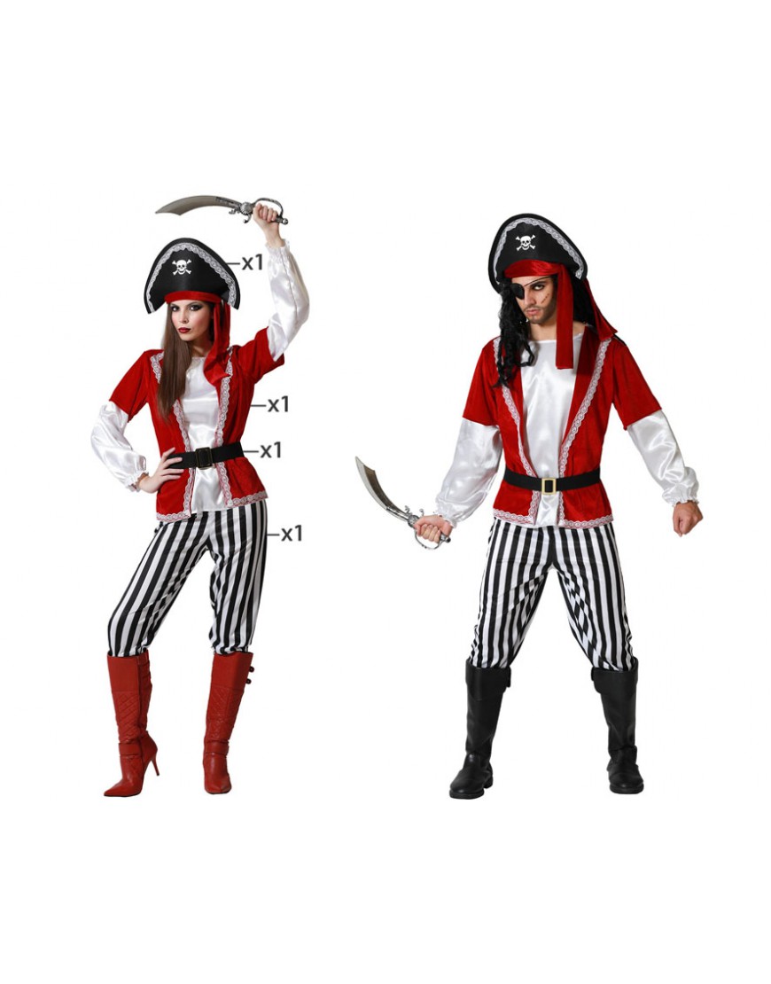 Disfraz de Pirata rojo a rayas para mujer