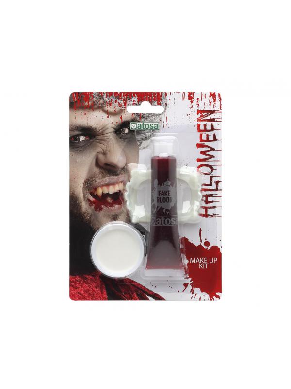 MAQUILLAJE HALLOWEEN DENTADURA VAMPIRO SANGRE FALSA