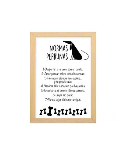 CARTEL DECORACIÓN NORMAS PERRUNAS 35*25 CM