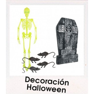 Decoración de Halloween | Esqueletos, lápidas, bolsas caramelos